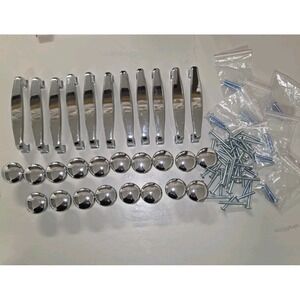 29 Pc Chrome Cabinet Hardware Lot 11 Drawer Pulls 18 Knobs w/ 2 Sizes Screws